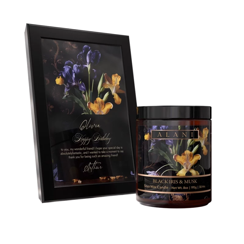 Alani Scented Candles Black Iris & Musk with frame