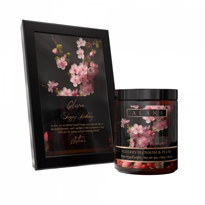 Alani Scented Candles Cherry Blossom & Plum with black frame