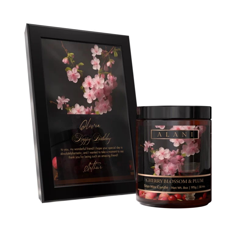 Alani Scented Candles Cherry Blossom & Plum with black frame