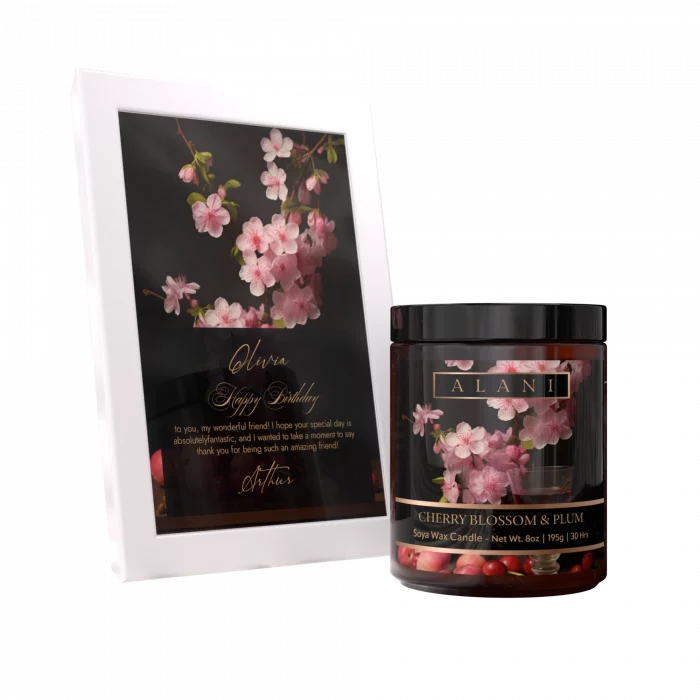 Alani Scented Candles Cherry Blossom & Plum with black frame with white frame