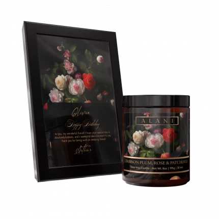 Alani Scented Candles Damson Plum, Rose & Patchouli​ with frame