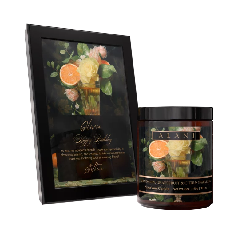 Alani Scented Candles Mandarin, Grapefruit & Citrus Sparkilng with black frame