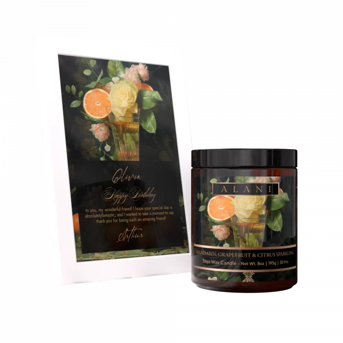 Alani Scented Candles Mandarin, Grapefruit & Citrus Sparkilng with white frame