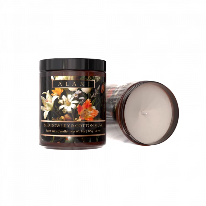 Alani Scented Candles Meadow Lily & Cotton Musk white frame black frame