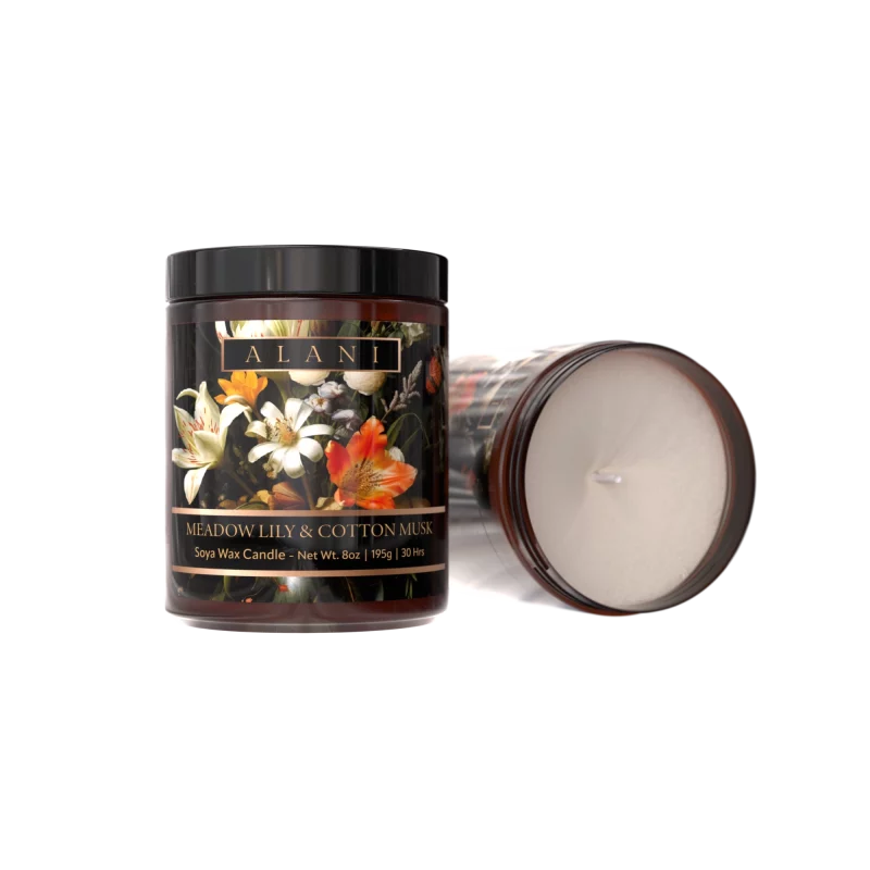 Alani Scented Candles Meadow Lily & Cotton Musk white frame black frame