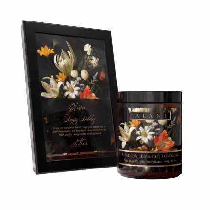 Alani Scented Candles Meadow Lily & Cotton Musk white frame black frame