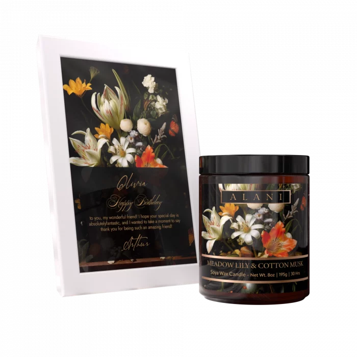 Alani Scented Candles Meadow Lily & Cotton Musk white frame